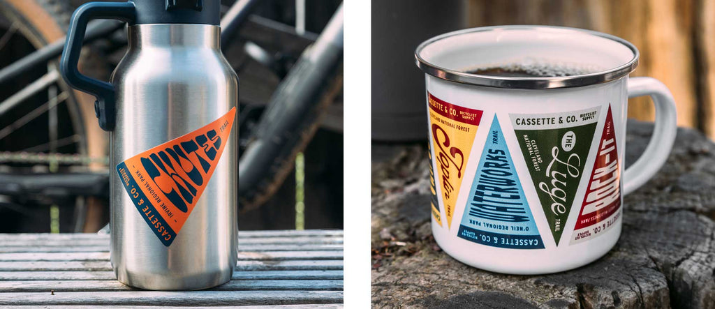 trail pennant sticker and trail pennant camp mug from cassette & co.