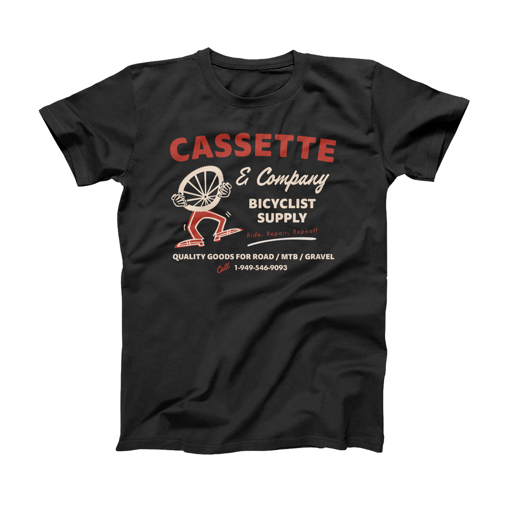 Cassette and Co vintage graphic cycling tee with two color print